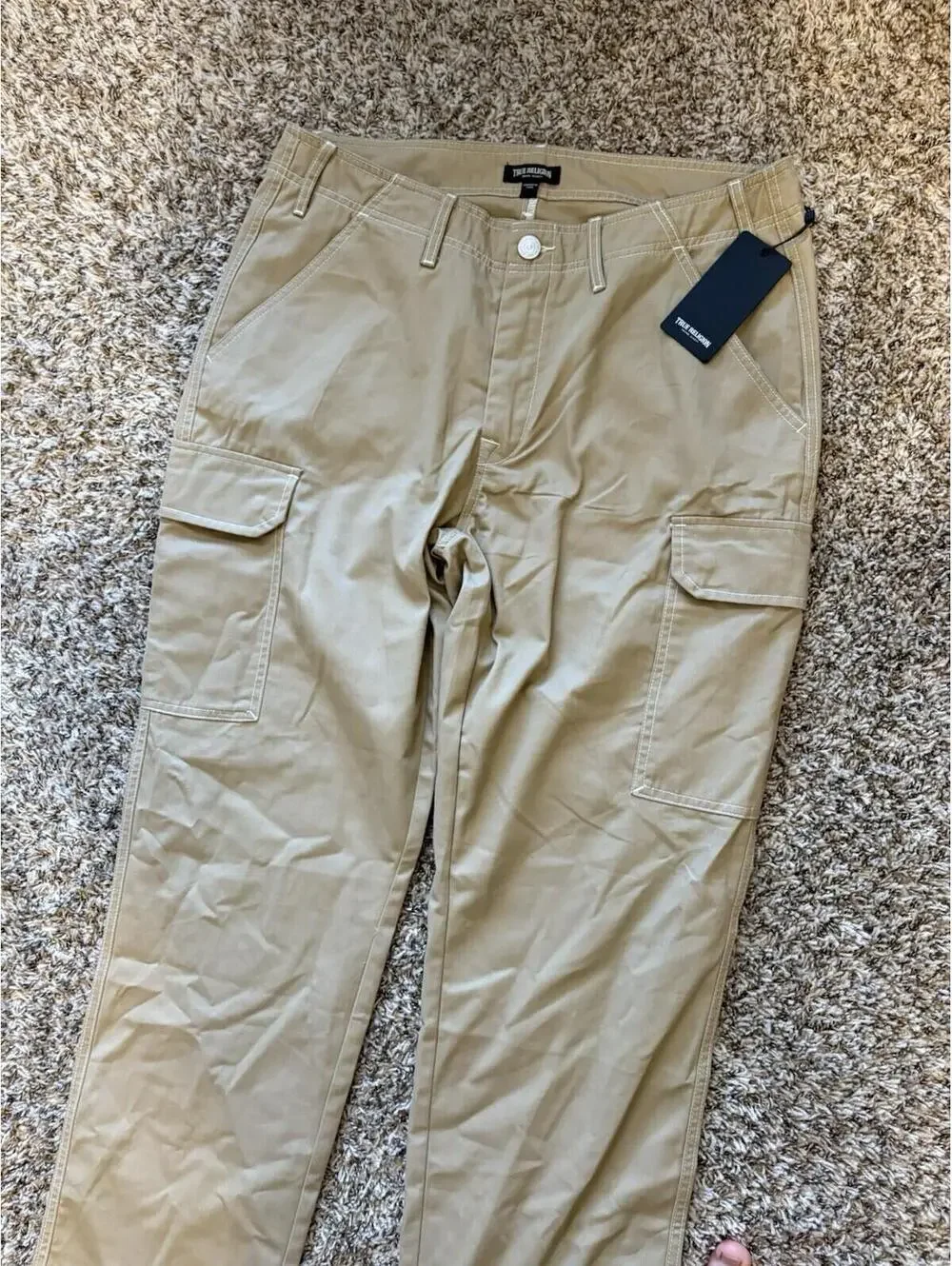 True Religion Cargo Pants Straight Leg Travertine Brown Tan Men's Size 34x32 NWT